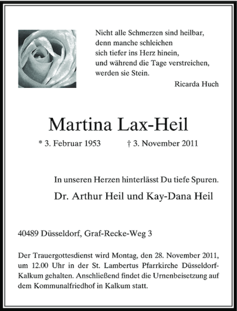 Alle Traueranzeigen für Martina Lax-Heil | trauer.rp-online.de