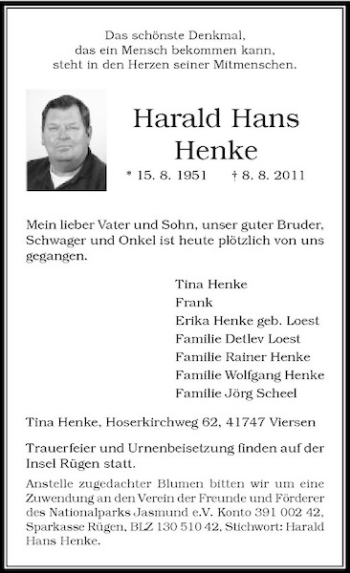 Traueranzeige von Harald Henke von Rheinische Post