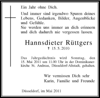 Traueranzeige von Hannsdieter Rüttgers von Rheinische Post