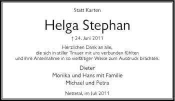 Traueranzeige von Helga Stephan von Rheinische Post