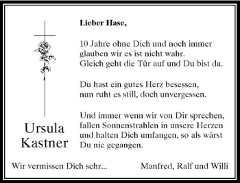 Traueranzeige von Ursula Kastner von Rheinische Post