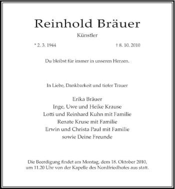 Traueranzeige von Reinhold Bräuer von Rheinische Post