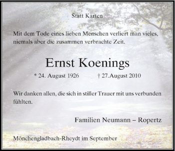 Traueranzeige von Ernst Koenings von Rheinische Post