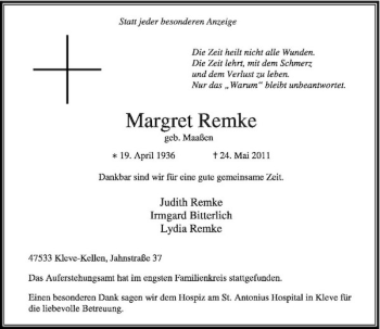 Traueranzeige von Margret Remke von Rheinische Post