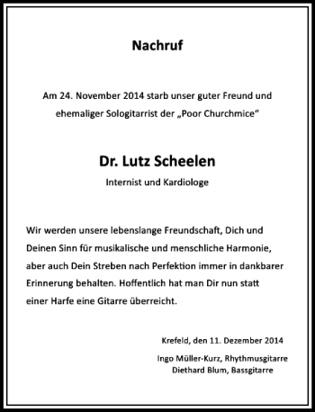 Traueranzeige von Dr. Lutz Scheelen von Rheinische Post