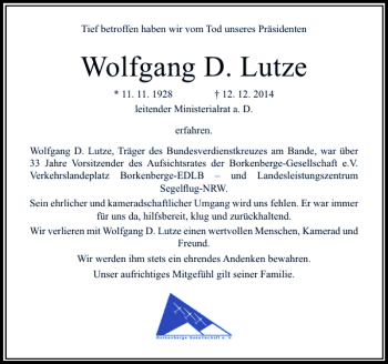 Traueranzeige von Wolfgang D. Lutze von Rheinische Post