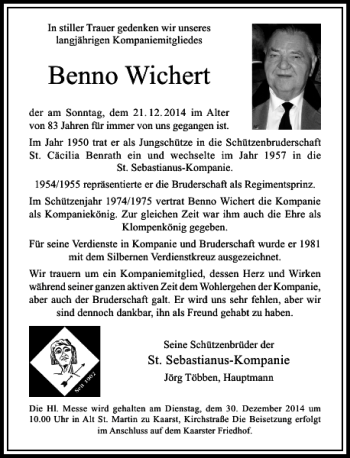 Traueranzeige von Benno Wichert von Rheinische Post