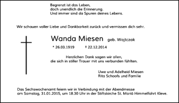 Traueranzeige von Wanda Miesen von Rheinische Post