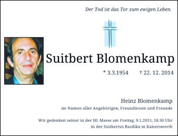 Traueranzeige von Suitbert Blomenkamp von Rheinische Post