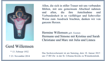 Traueranzeige von Gerd Willemsen von Rheinische Post