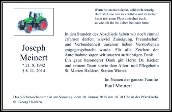 Traueranzeige von Joseph Meinert von Rheinische Post