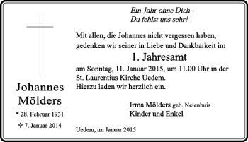 Traueranzeige von Johannes Mölders von Rheinische Post