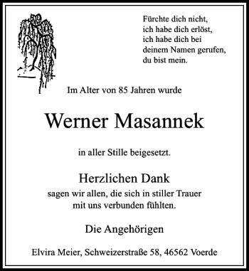 Traueranzeige von Werner Masannek von Rheinische Post