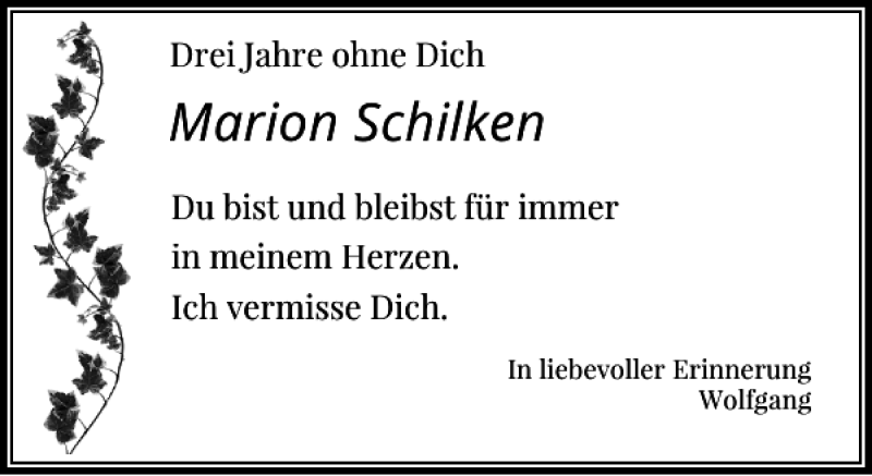 Traueranzeige für Marion Schilken vom 23.01.2015 aus Rheinische Post