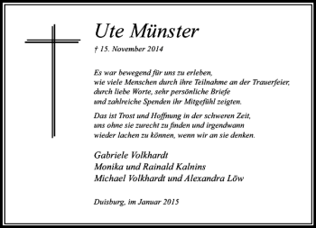 Traueranzeige von Ute Münster von Rheinische Post