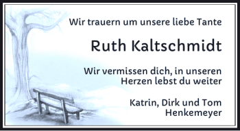 Traueranzeige von Ruth Kaltschmidt von Rheinische Post