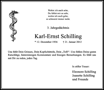 Traueranzeige von Karl-Ernst Schilling von Rheinische Post