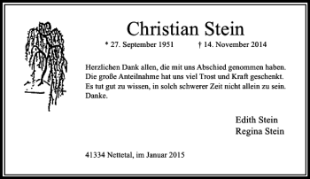Traueranzeige von Christian Stein von Rheinische Post