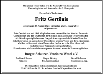 Traueranzeige von Fritz Gertönis von Rheinische Post