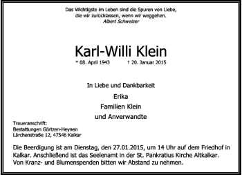 Traueranzeige von Karl-Willi Klein von Rheinische Post