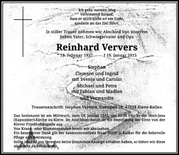 Traueranzeige von Reinhard Ververs von Rheinische Post