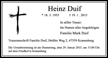 Traueranzeige von Heinz Duif von Rheinische Post