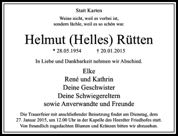 Traueranzeige von Helmut Helles Rütten von Rheinische Post