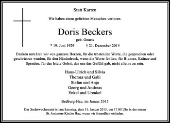 Traueranzeige von Doris Beckers von Rheinische Post