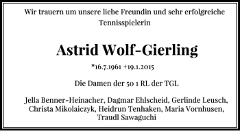 Traueranzeige von Astrid Wolf-Gierling von Rheinische Post