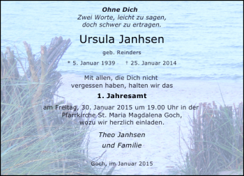 Traueranzeige von Ursula Janhsen von Rheinische Post