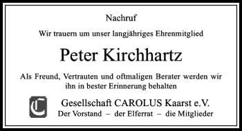 Traueranzeige von Peter Kirchhartz von Rheinische Post