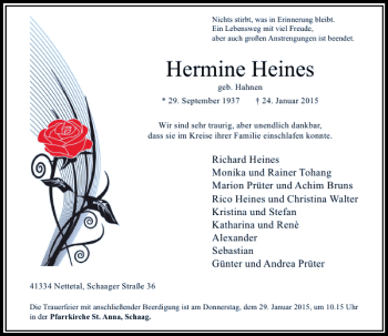 Traueranzeige von Hermine Heines von Rheinische Post