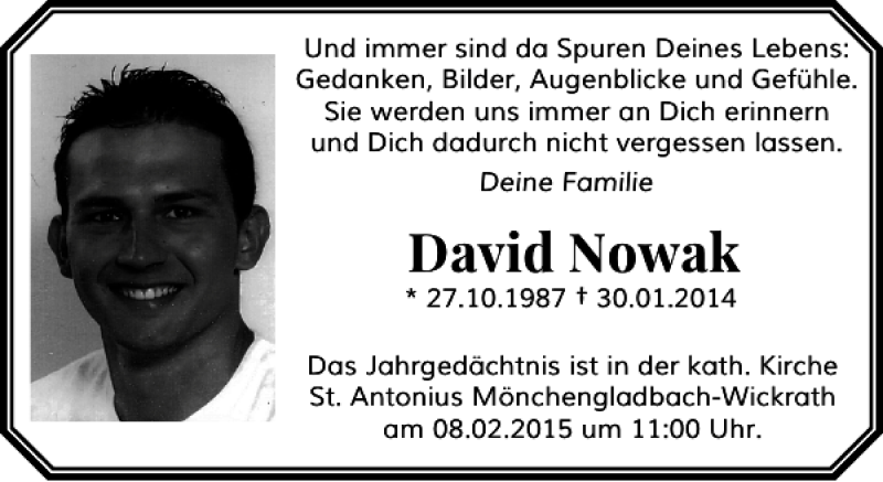 Alle Traueranzeigen Für David Nowak | Trauer.rp-online.de