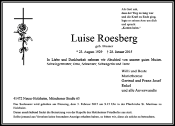 Traueranzeige von Luise Roesberg von Rheinische Post