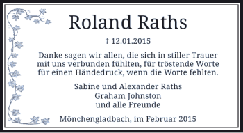 Traueranzeige von Roland Raths von Rheinische Post