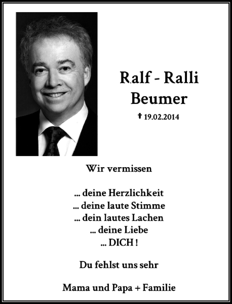  Traueranzeige für Ralf-Ralli Beumer vom 20.02.2015 aus Rheinische Post