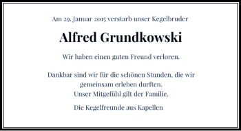 Traueranzeige von Alfred Grundkowski von Rheinische Post