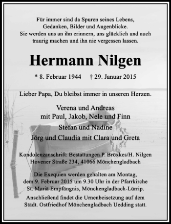 Traueranzeige von Hermann Nilgen von Rheinische Post