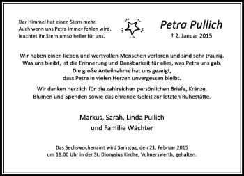 Traueranzeige von Petra Pullich von Rheinische Post