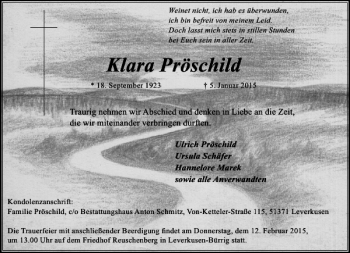 Traueranzeige von Klara Pröschild von Rheinische Post