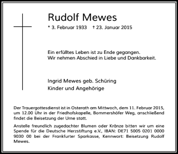 Traueranzeige von Rudolf Mewes von Rheinische Post