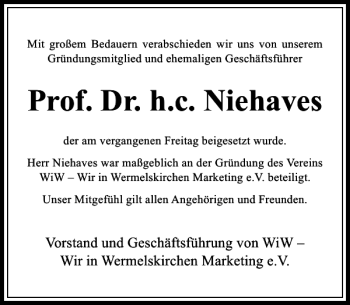 Traueranzeige von Prof. Dr. h.c. Niehaves von Rheinische Post