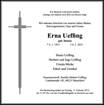 Traueranzeige von Erna Ueffing von Rheinische Post
