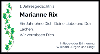 Traueranzeige von Marianne Rix von Rheinische Post