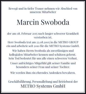 Traueranzeige von Marcin Swoboda von Rheinische Post