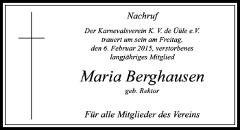 Traueranzeige von Maria Berghausen von Rheinische Post