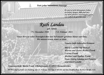 Traueranzeige von Ruth Landau von Rheinische Post
