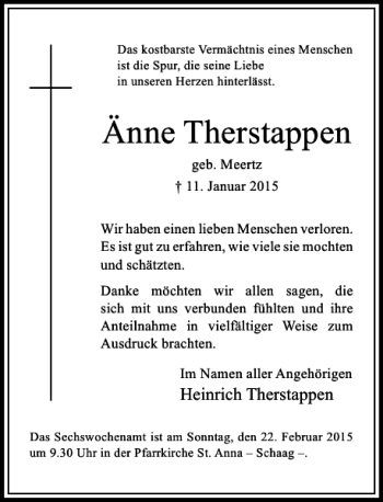 Traueranzeige von Änne Therstappen von Rheinische Post