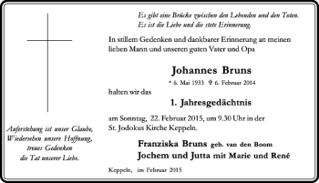 Traueranzeige von Johannes Bruns von Rheinische Post