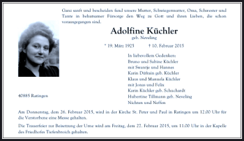 Traueranzeige von Adolfine Küchler von Rheinische Post